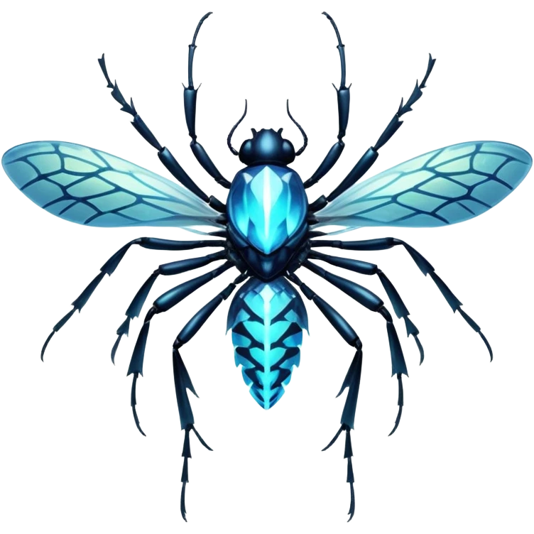 A bioluminescent insectoid with crystalline exoskeleton segments that refract light into dazzling patterns, sharp teeth, capable of phasing through solid objects when exposed to moonlight. emoji