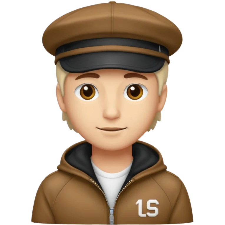 Créame a un chico blanco con gorra negra con el pelo castaño y qué tenga una chaqueta blanca emoji