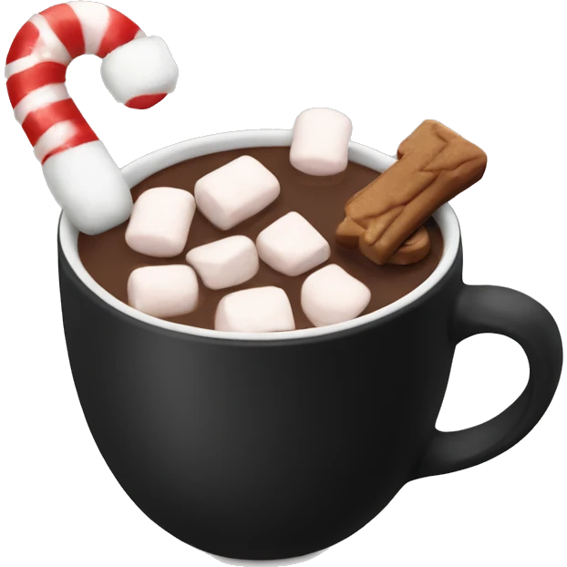 christmas black colour cup with hot chocolate and marshmallows with more Christmas details in the cup emoji