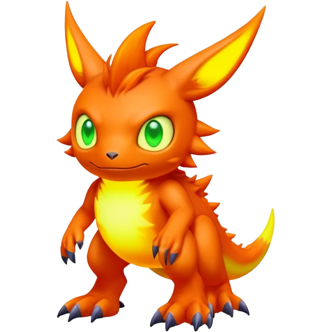 lush warm-colored neon-colored Digimon-Fionbri-creature (full body) emoji