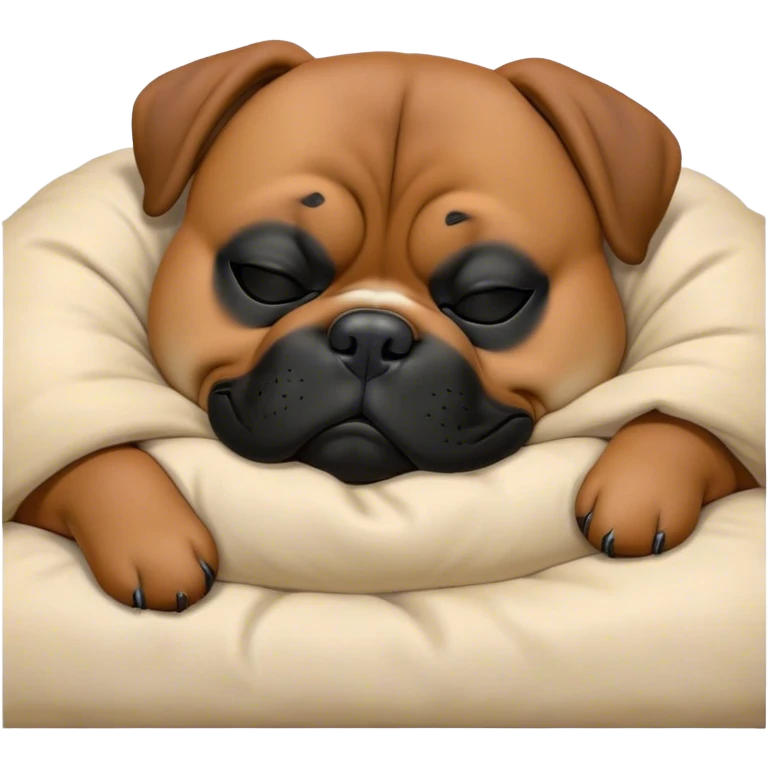 Cinematic Chubby Sleeping Boxer dog Portrait Emoji, Chubby and serene, with a stocky, adorable build and a smooth fawn coat accented by a distinctive black mask, eyes gently closed in peaceful slumber, Simplified yet irresistibly endearing features, highly detailed, glowing with a gentle, dreamy glow, high shine, relaxed and content, stylized with a touch of whimsy, bright and heartwarming, soft glowing outline, capturing the essence of a blissfully sleepy guardian, so comically serene it feels like it could roll out of the screen and snore with adorable charm! emoji