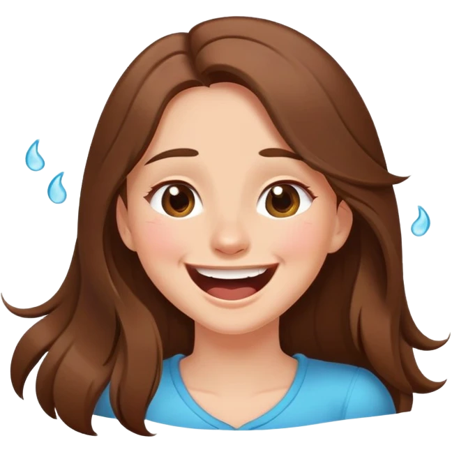 Girl with long brown hair laughing with tears in her eyes and a tilted head cartoon full body cute  emoji