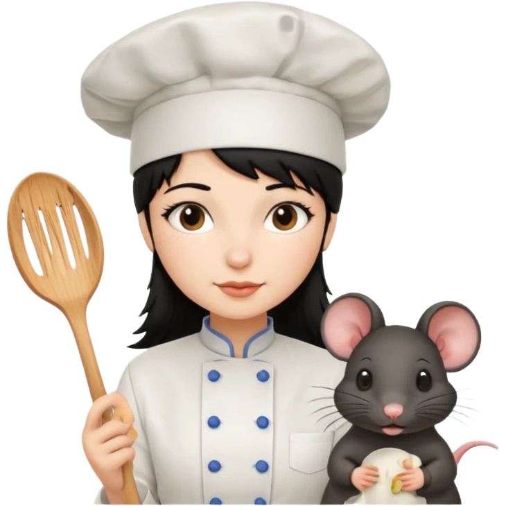 A rat with a fringe and chefs hat girl black hair emoji