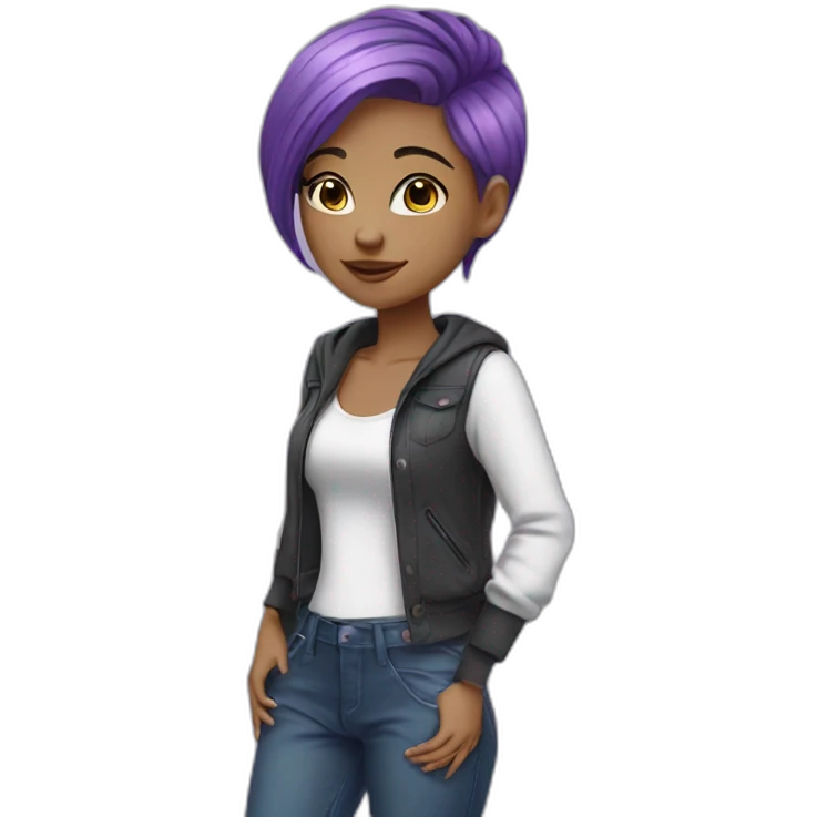 Beautiful girl with purple hair and stylish clothes emoji