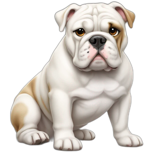 Full body white English bulldog tilted his head to the side emoji