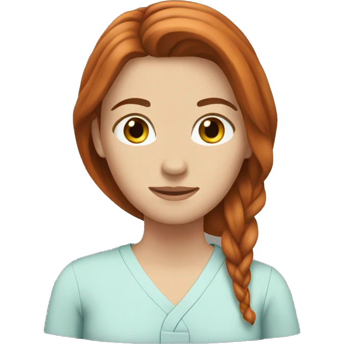 white girl. long auburn hair. Scrubs.  emoji