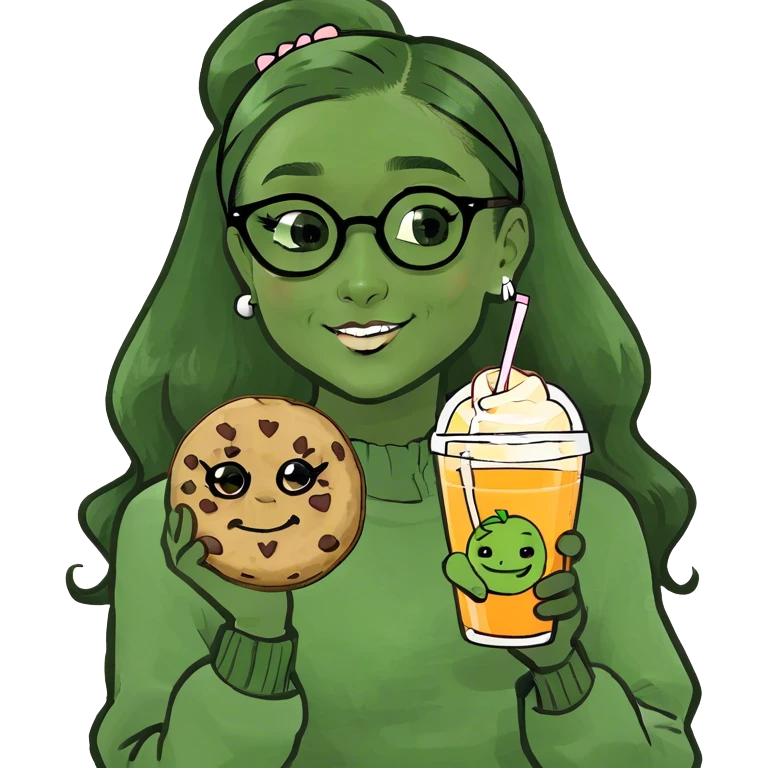 Ariana grande holding cookie and juice with black colored skin  emoji
