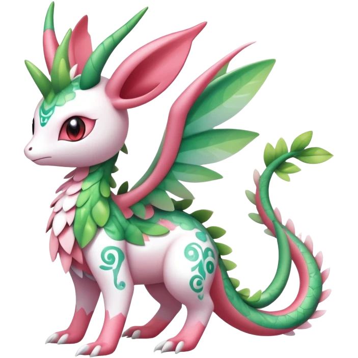 Shiny Exotic Cute Adorable Majestic Ethereal Sparkly Flygon-Sylveon-Shaymin-Meganium-Hybrid-Creature with white pattern-markings emoji