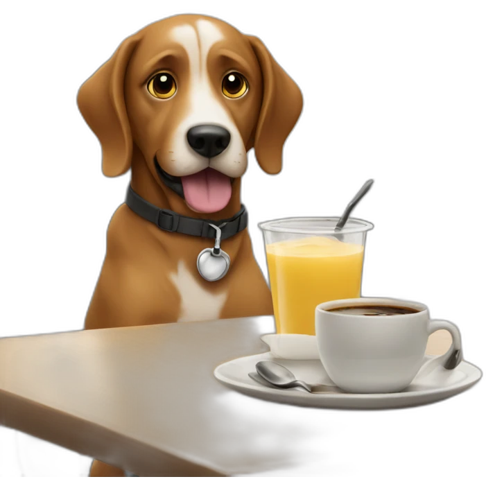 a dog at a table in a cafe emoji