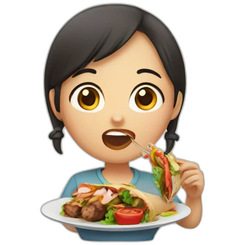 asian girl eating kebab emoji