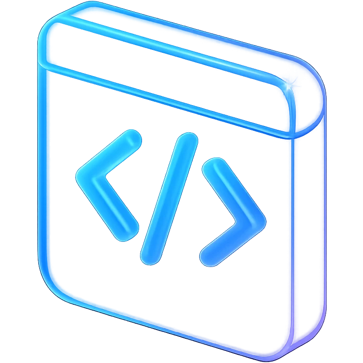 3d code icon with a fancy colorful gradient in blue and purple, matte glass style emoji