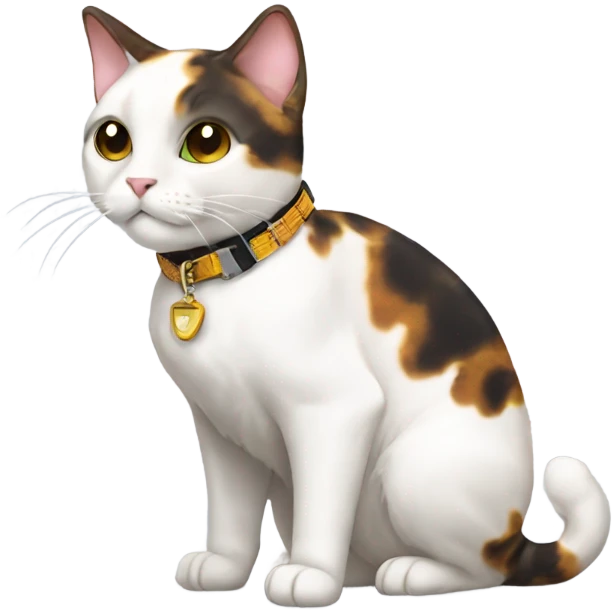 tortoiseshell white cat with cat collar full body from half side perspective  emoji
