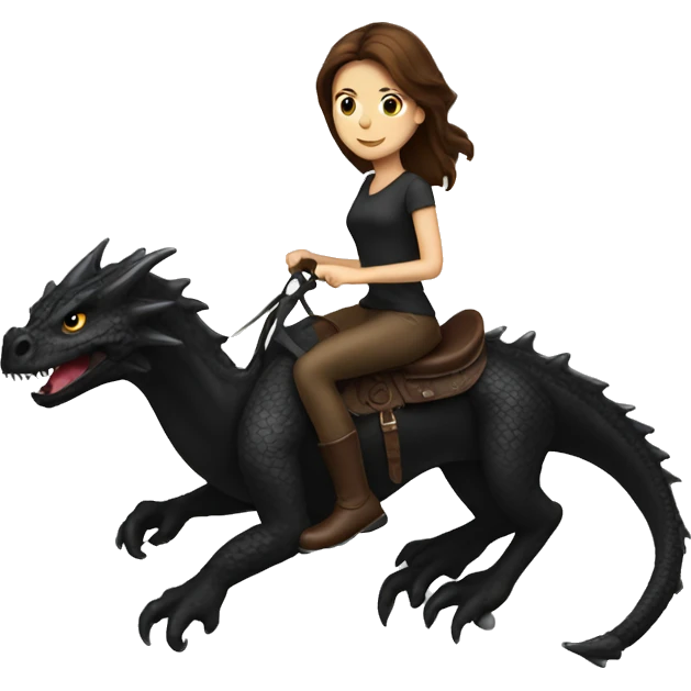 Brown haired woman riding a black dragon emoji