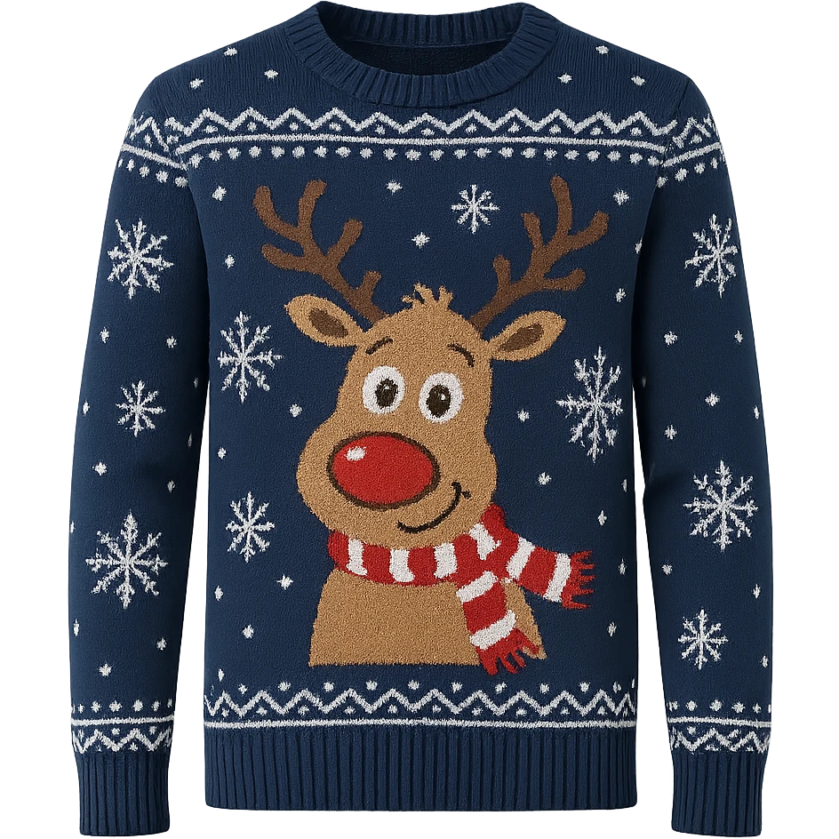 christmas jumper blue with reindeer festive design emoji