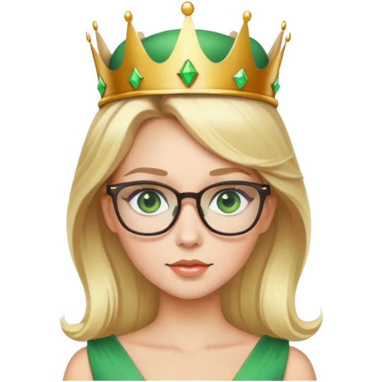 beautiful princess with blonde hair, striking green eyes, wearing glasses and a crown emoji