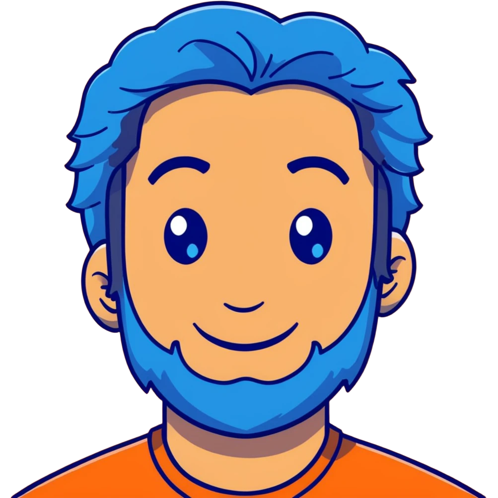 Lebanese man with one blue eye and one brown eye, light beard, kind smile, blue shirt, brown longish wavy hair emoji
