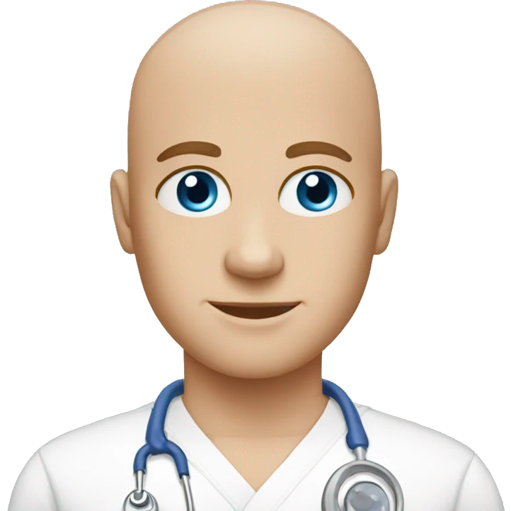 bald Physical therapy owner blue eyes emoji