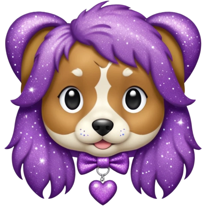 Cachorro com gravata roxa com glitter emoji