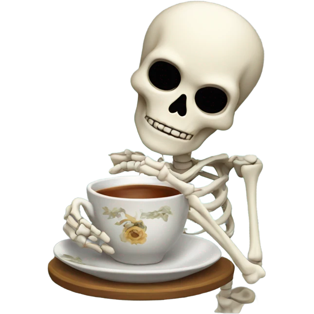 Skeleton sipping a tea cup with one eyebrow raised emoji