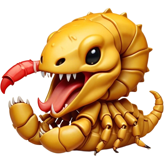 Cinematic Cute Yawning Emperor Scorpion Portrait Emoji, Head tilted slightly with a dramatic, wide-open yawn, showcasing a soft, textured exoskeleton with subtly drooping pincers and half-closed eyes in drowsy contentment, Simplified yet irresistibly adorable features, highly detailed, glowing with a soft, cozy glow, high shine, relaxed yet expressive, stylized with a dash of desert charm, soft glowing outline, capturing the essence of a sleepy yet affectionate scorpion that seems ready to stretch out for a nap! emoji
