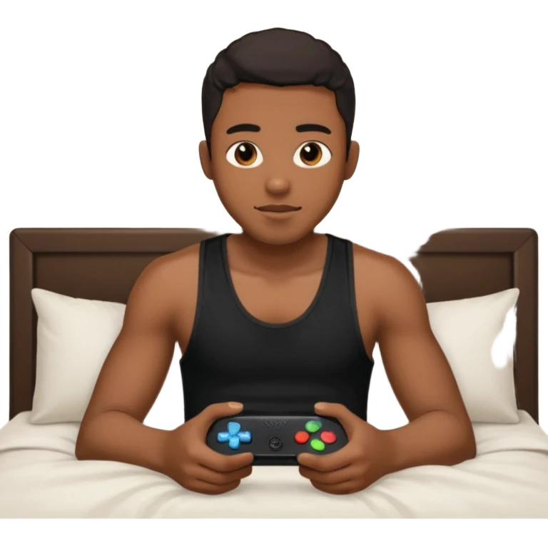 my black boyfriend in his bed with a black singlet on playing video games emoji