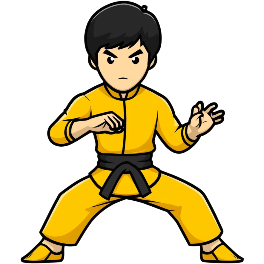 Bruce Lee with correctly proportioned hands and accurate fingers in kung fu position emoji