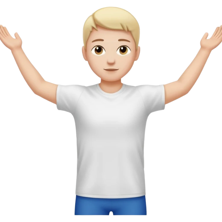 Una persona con los brazos estirados perpendicularmente hacia ambos lados con una camiseta blanca  emoji