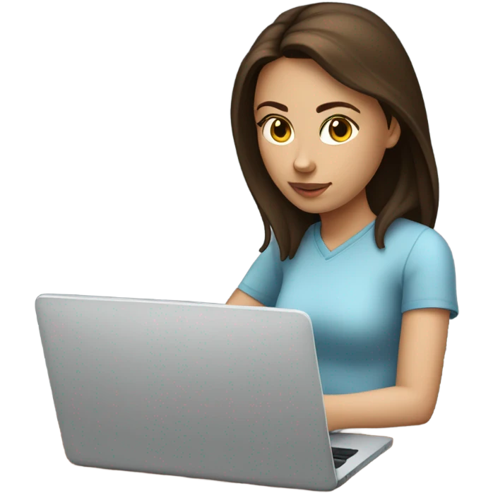 fair girl working on laptop designing website brunette emoji