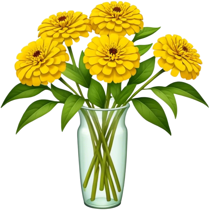big bouquet Yellow Zinnia, luxuriant, stem, leaf emoji