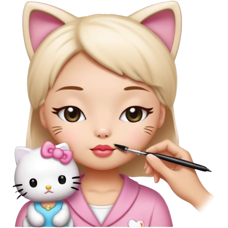  hello Kitty SANRIO cat, eyes closed getting her eyelashes done with a spoolie  emoji