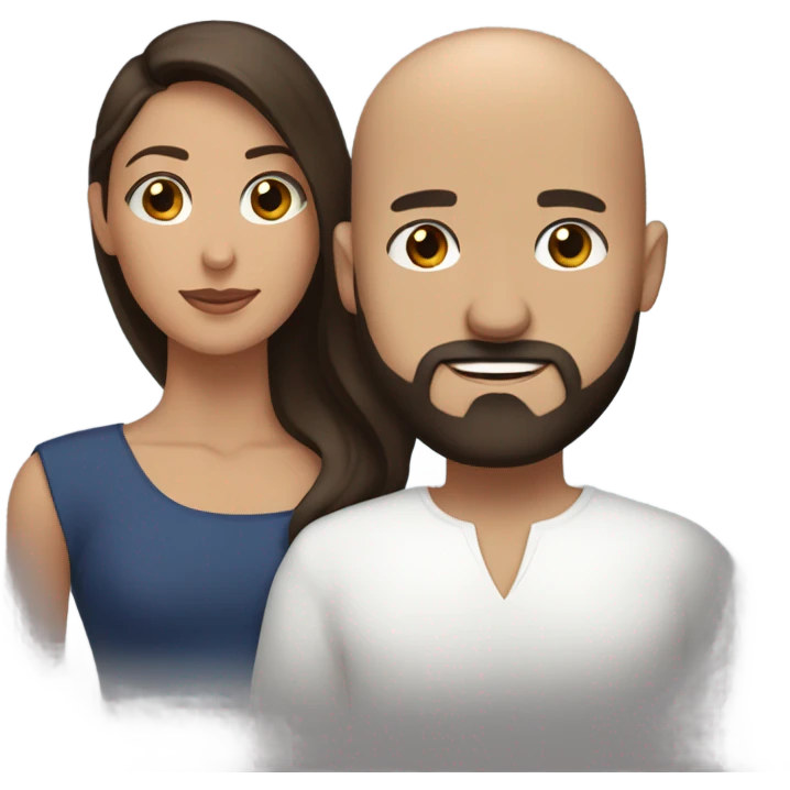 Comforting hug from brunette Puerto Rican with dark brown eyes to short, bald man with brown eyes and a beard emoji