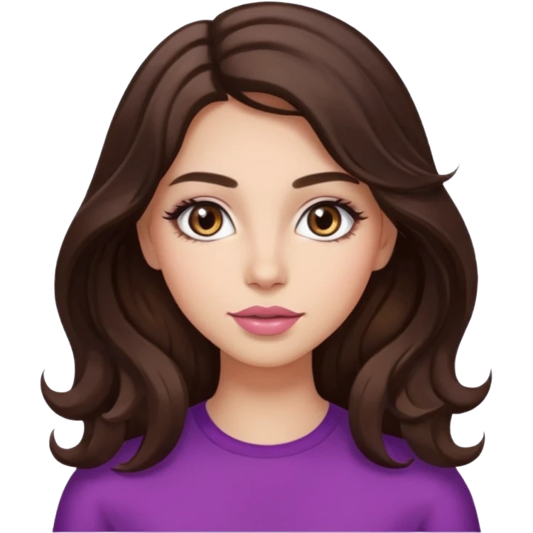 girl with wavy long dark brown hair, brown eyes, light to medium complexion, long lashes, almond shaped eyes, light pink lipstick emoji