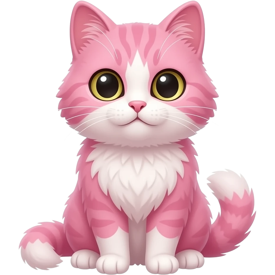 pink cat sitting fluffy with hair pin with front view emoji