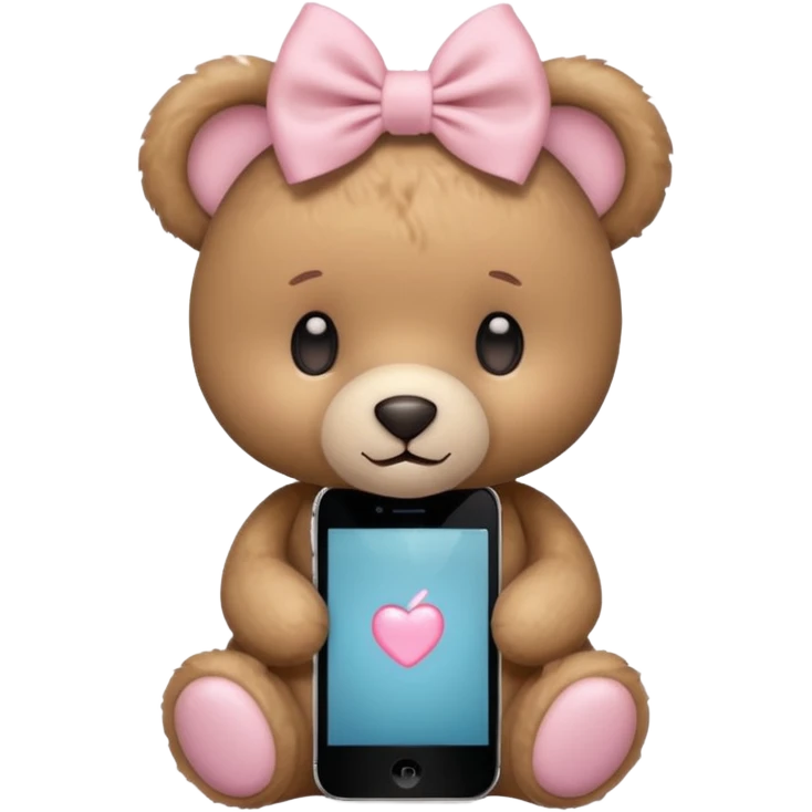 Cute teddy bear with a light pink bow on its head, iPhone style emoji