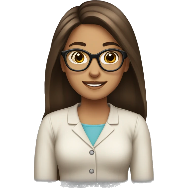 girl with brunette hair and brown glasses amiling emoji