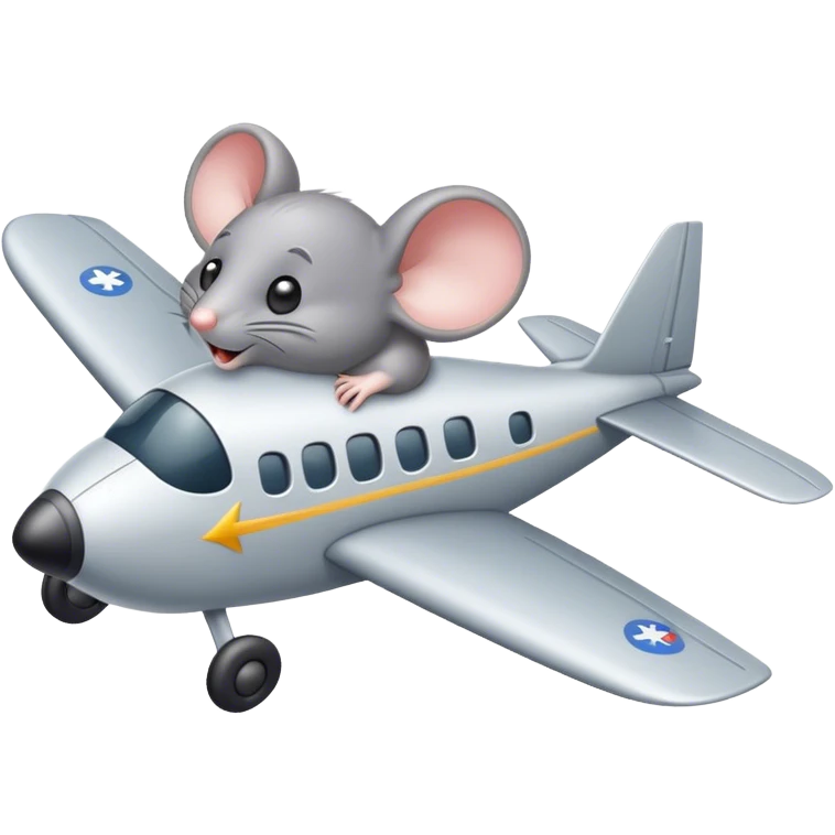 A gray mouse flying a plane emoji
