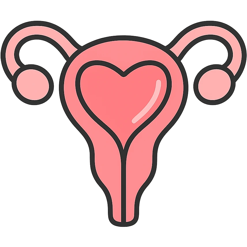 A clean, minimalistic vector illustration of a simplified uterus icon, designed as a stylized flower or heart shape with upward-sweeping fallopian tube 'horns'. Use smooth, well-defined lines with a modern flat design. Apply soft inner shadows and subtle highlights to give depth and gloss without breaking the flat aesthetic. Keep the design centered, symmetrical, and elegant. Transparent background. Color palette: soft pinks, muted reds, and gentle white highlights emoji