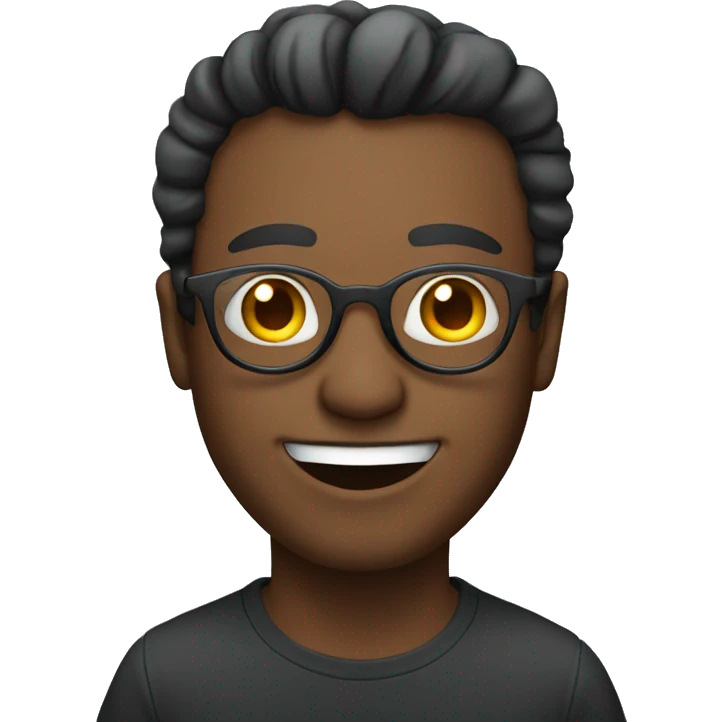 man with circular glasses smiling and straight hair emoji