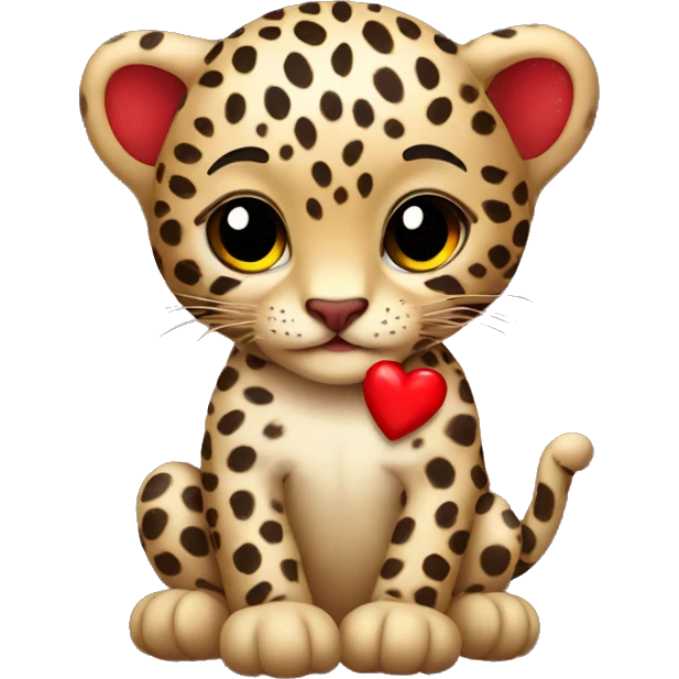 Baby leopard holding a red heart  emoji