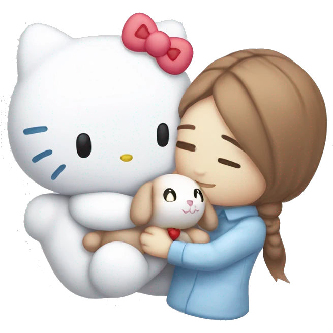 Hello kitty cuddling cinnamoroll plushie emoji