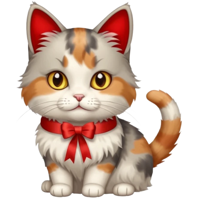 Dilute calico cat with ribbon emoji