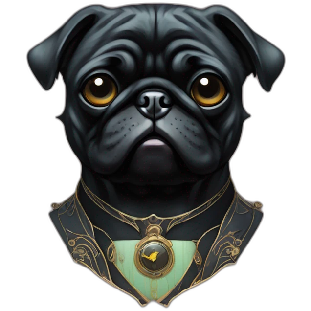 A cyberpunk black pug in Art Nouveau style during 1910 emoji
