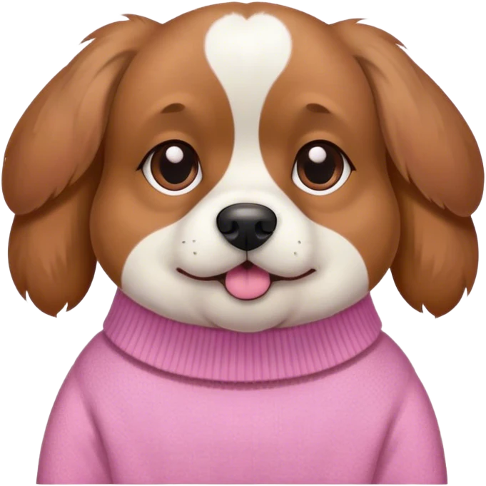 Dog wearing pink emoji
