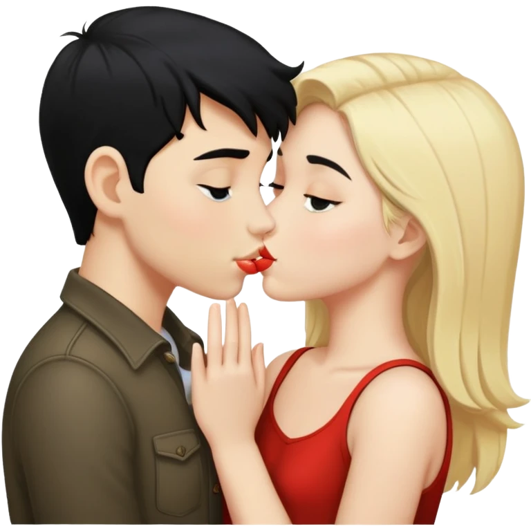 blonde girl kissing boy with black hair  emoji