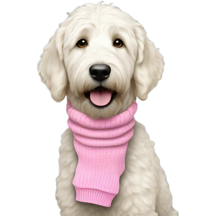 A white golden doodle wearing pink socks  emoji