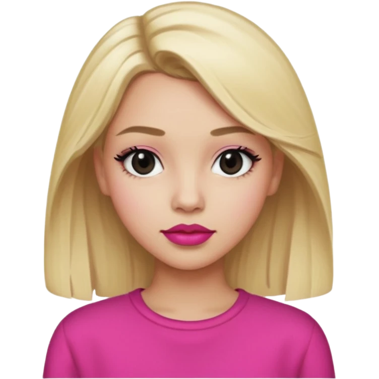 blonde girl with black eyes and light skin with red lipstick  and pink style emoji