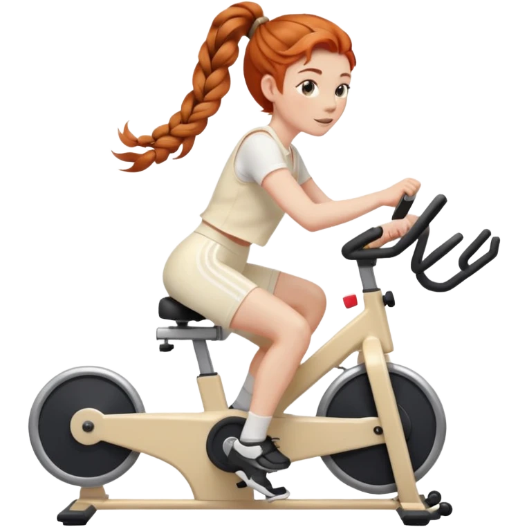 Ginger french braids riding stationary bike cream outfit emoji