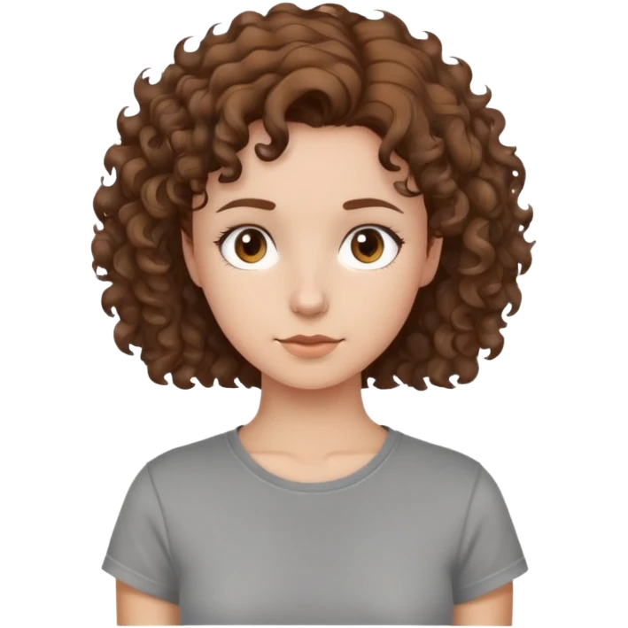 I am a girl with brown short till my neck curly hair and  grey t shirt emoji