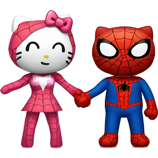 Hello kitty and Spider-Man holding hands emoji