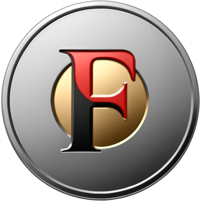 Emoji icon of a metal coin with engraved letter F, minimalist style, isolated, only black color emoji